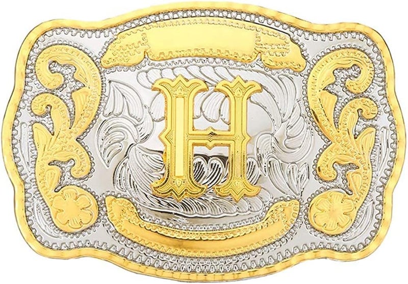 WMG Western Belt Buckle Initial Letters ABCDMRJ to Z Cowboy Belt Buckle, Rodeo Buckles for Men & Women Fits Up to 2 Inch Belts - Image 1
